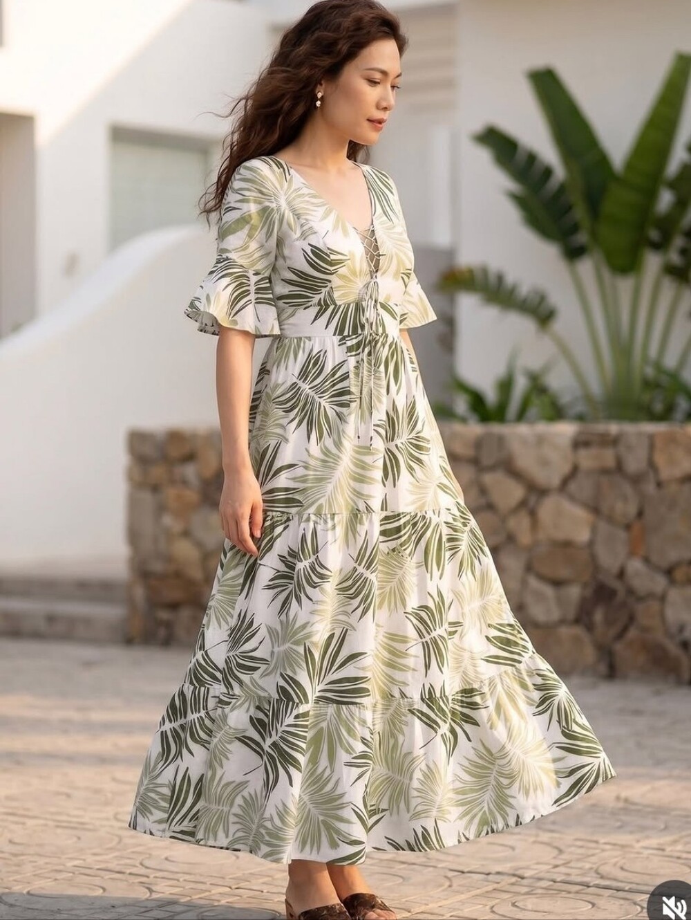 Label Of Love Palm Print Maxi Dress Size S Gorgeous!